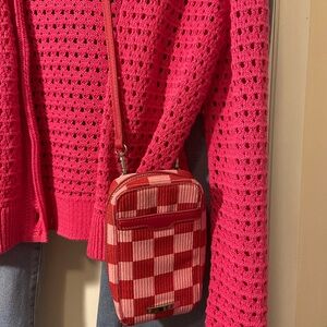 Pink and Red Checkered Crossbody Phone Bag